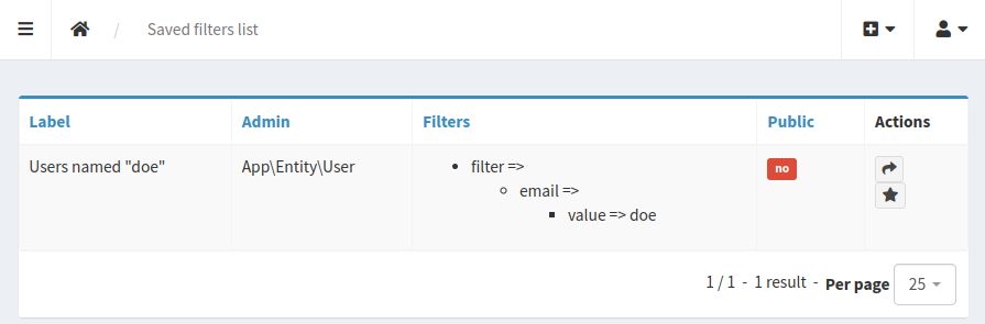 PrestaSonataSavedFiltersBundle - Saved filters admin list