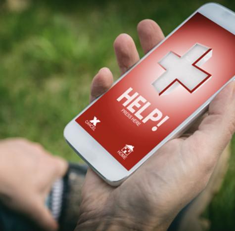 Un téléphone mobile avec une image rouge en plein écran qui affiche le mot HELP !